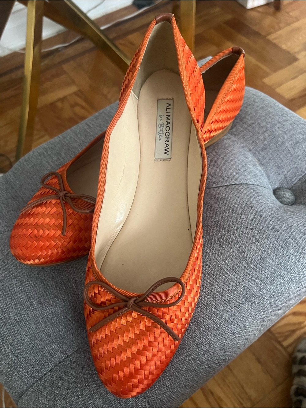 Orange Woven Ballet Flats with Bow - Picture 2 of 5